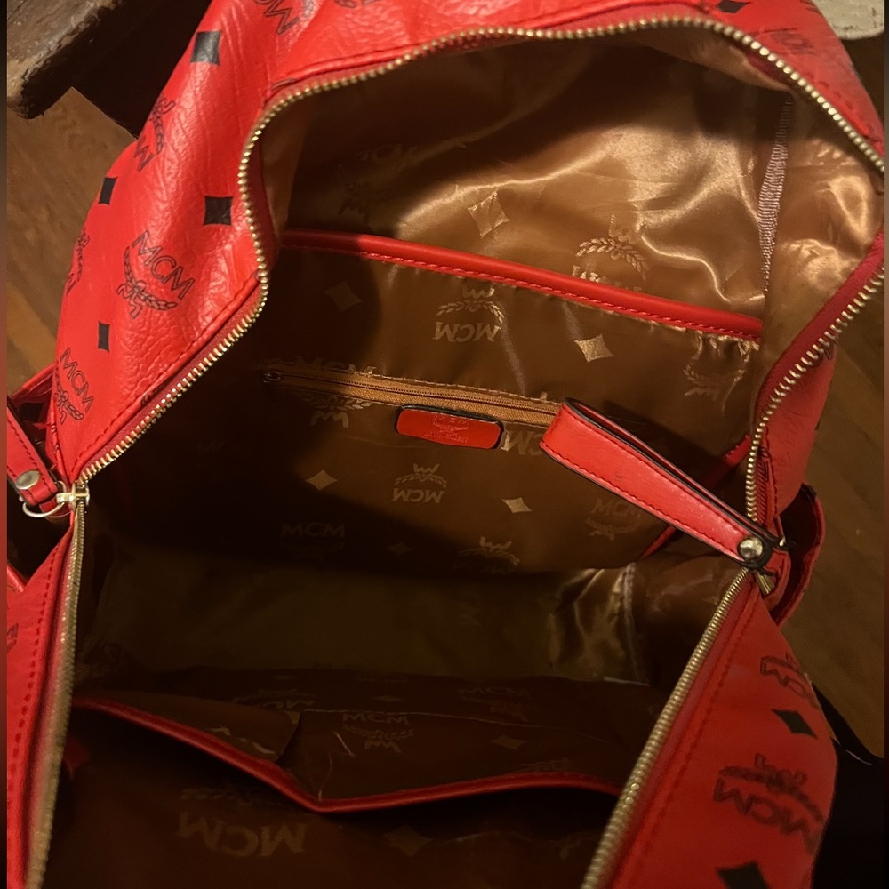 mcm red designer bag